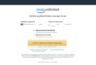Schermata registrazione Amazon Music Unlimited final