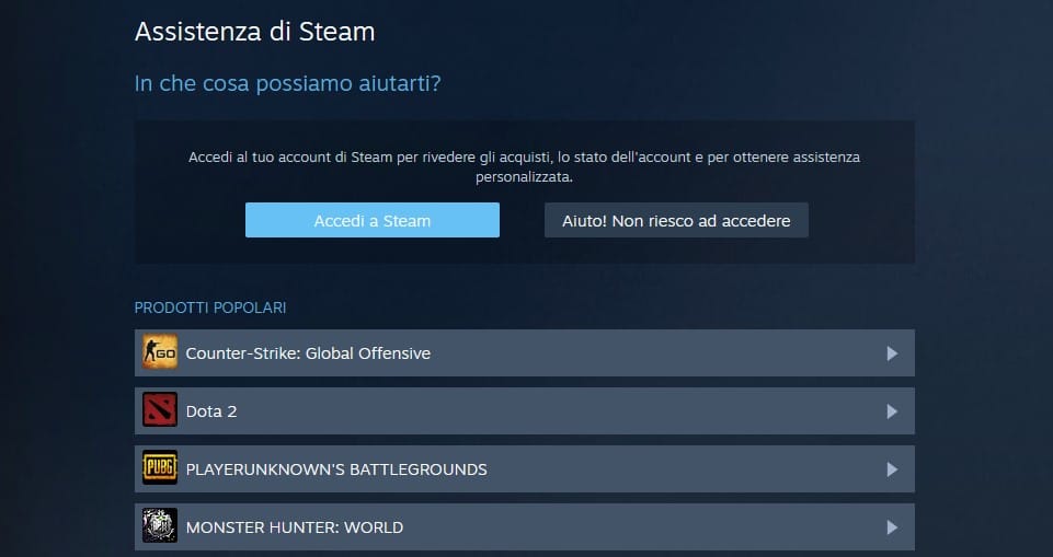 Assistenza Steam