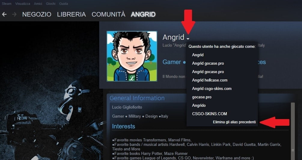 Eliminare Alias Precendenti Steam
