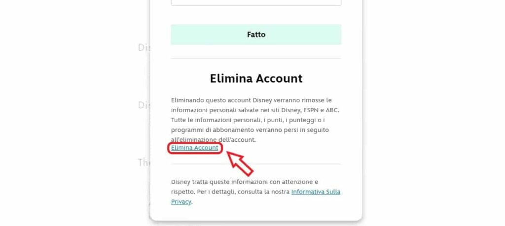 Elimina account Disney