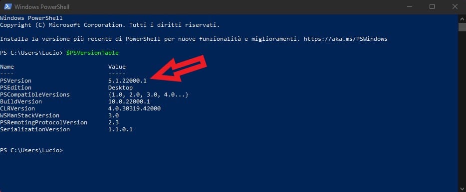 Versione Powershell
