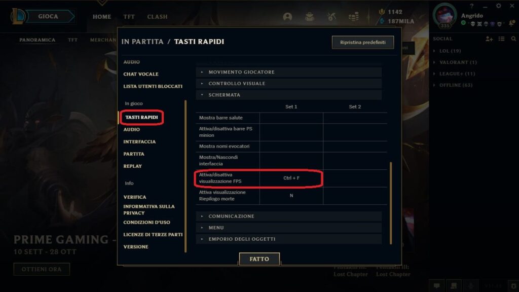 Vedere il Ping e gli FPS su League of Legends