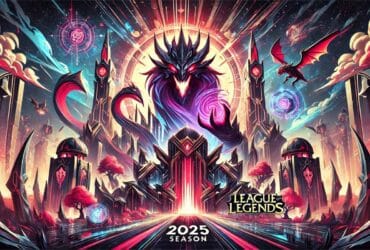 Illustrazione dinamica della stagione 2025 di League of Legends, con tema Noxus e Summoner's Rift aggiornato.