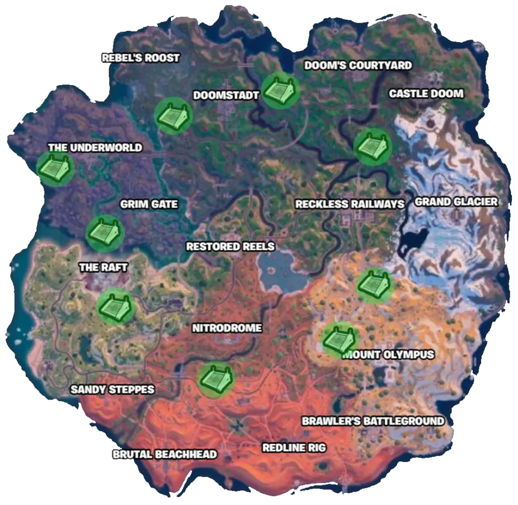 Mappa con tutte le posizioni dei Bunker delle Armi in Fortnite Capitolo 5 Stagione 4.