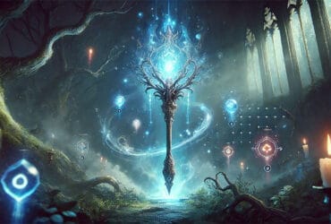 Magico Scettro Con Luce Eterea Blu In Una Foresta Incantata, Perfetto Per Guida Su Come Ottenere Spirito In Path Of Exile 2.