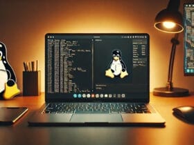 Laptop con terminale Linux aperto che mostra i comandi per trovare la distribuzione e la versione del sistema operativo