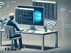 Persona che utilizza un computer con Windows per svuotare la cache DNS tramite un'interfaccia a riga di comando