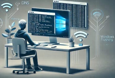 Persona che utilizza un computer con Windows per svuotare la cache DNS tramite un'interfaccia a riga di comando