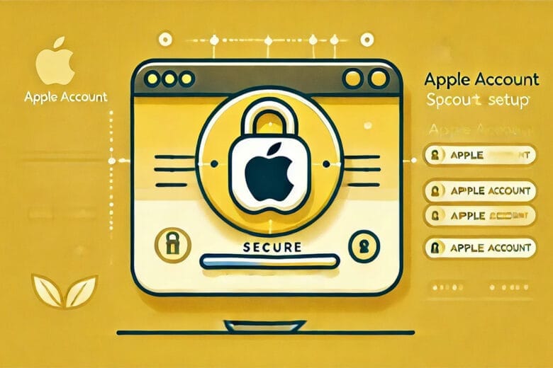 Illustrazione Di Un Apple Id Sicuro Con Un Logo Apple E Un Lucchetto Su Sfondo Giallo.