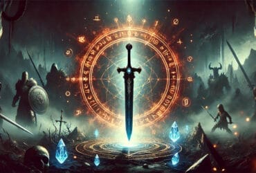 Spada Fantasy Con Rune Luminose E Magia Nell'Atmosfera, Ispirata A Path Of Exile 2.