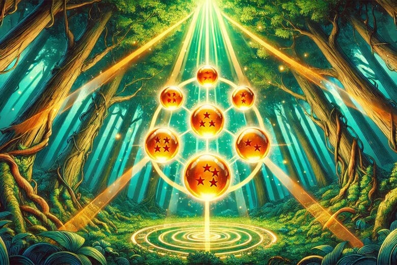 Le Sette Sfere Del Drago Brillano In Una Foresta Con Luce Magica, Ispirate A Dragon Ball Z: Kakarot.