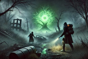Survivor Vicino A Un'Anomalia Pulsante Verde In Un Paesaggio Post-Apocalittico Di Stalker 2.