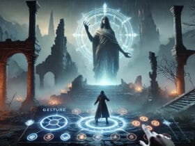 Personaggio Di Elden Ring Che Esegue Un Gesto Davanti A Una Statua Luminosa In Un'Ambientazione Fantasy Oscura.