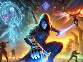 Personaggio In Un'Arena Magica Che Utilizza Una Console Per Inserire Comandi In Jujutsu Infinite.