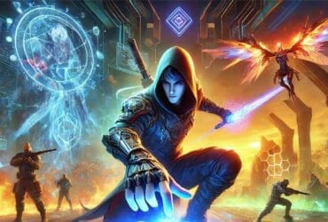 Personaggio In Un'Arena Magica Che Utilizza Una Console Per Inserire Comandi In Jujutsu Infinite.