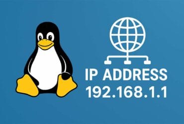 Illustrazione Di Tux Linux Accanto A Un'Icona Di Rete E Indirizzo Ip Su Sfondo Blu.